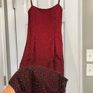NWT Laurence Kazar Long Red Ombré Beaded Dress, Small